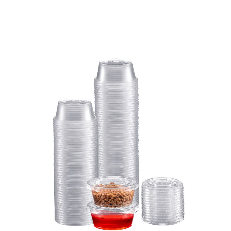 Zeml Portion Cups with Lids (2 Ounces, 100 Pack) | Disposable Plastic Cups for Meal Prep, Portion Control, Salad Dressing, Jello Shots, & Medicine | Small Plastic Condiment Container - Image 1